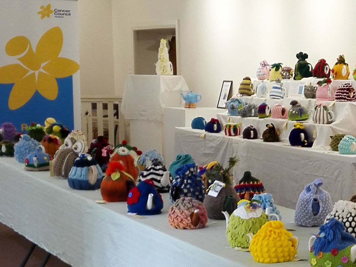 Tea cosies on display